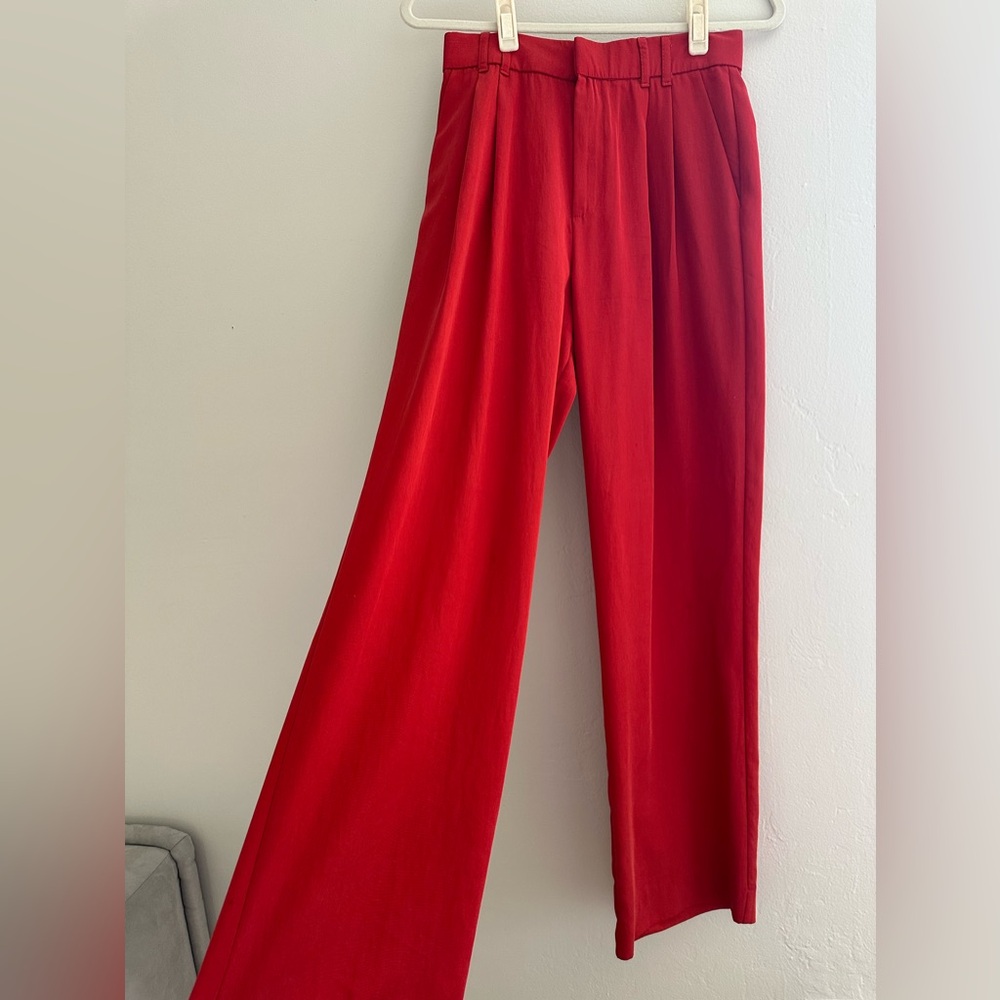 Zara red Straight Leg Pants High-Waisted